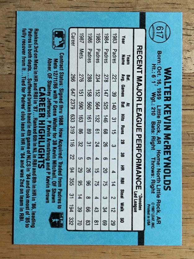 1988 Donruss #617 Kevin McReynolds SP