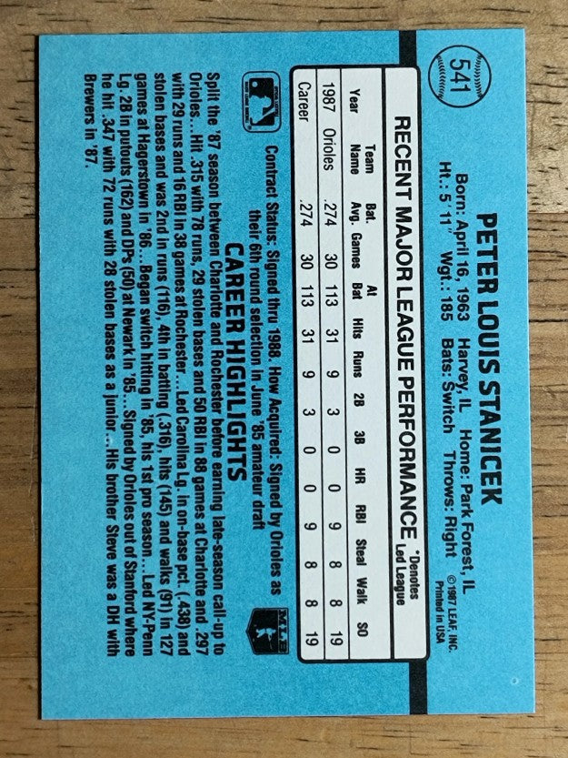 1988 Donruss #541 Pete Stanicek RC