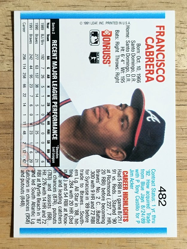 1992 Donruss #482 Francisco Cabrera