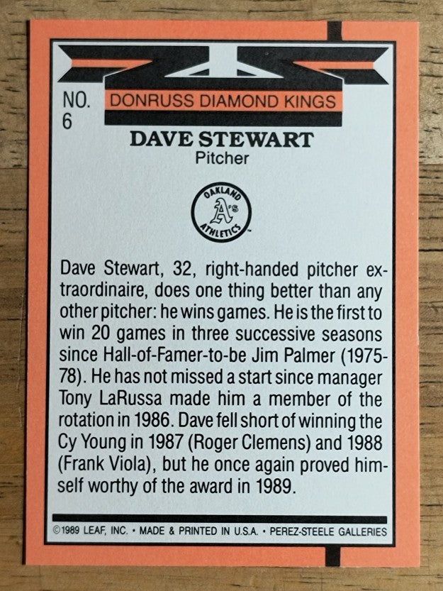 1990 Donruss #6 Dave Stewart DK