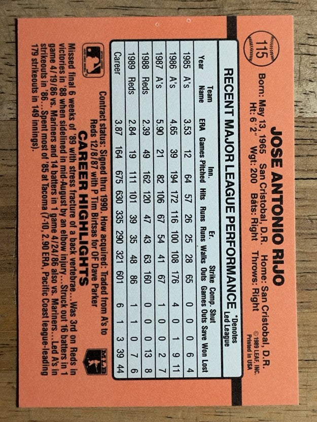 1990 Donruss #115 Jose Rijo