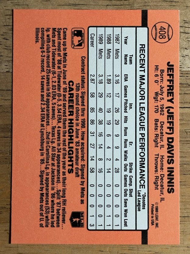 1990 Donruss #408 Jeff Innis RC