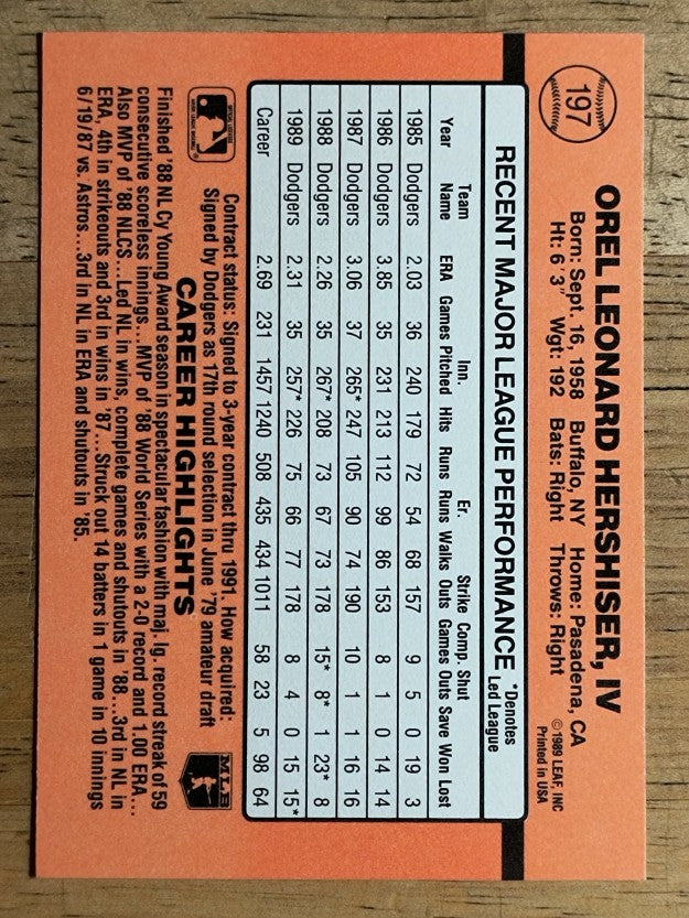 1990 Donruss #197 Orel Hershiser