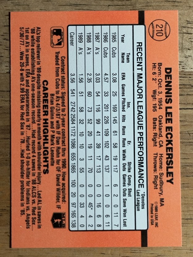 1990 Donruss #210 Dennis Eckersley