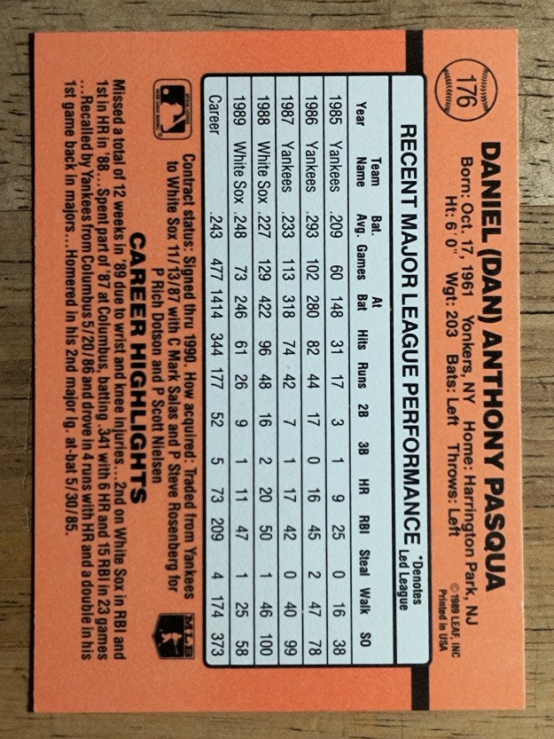 1990 Donruss #176 Dan Pasqua