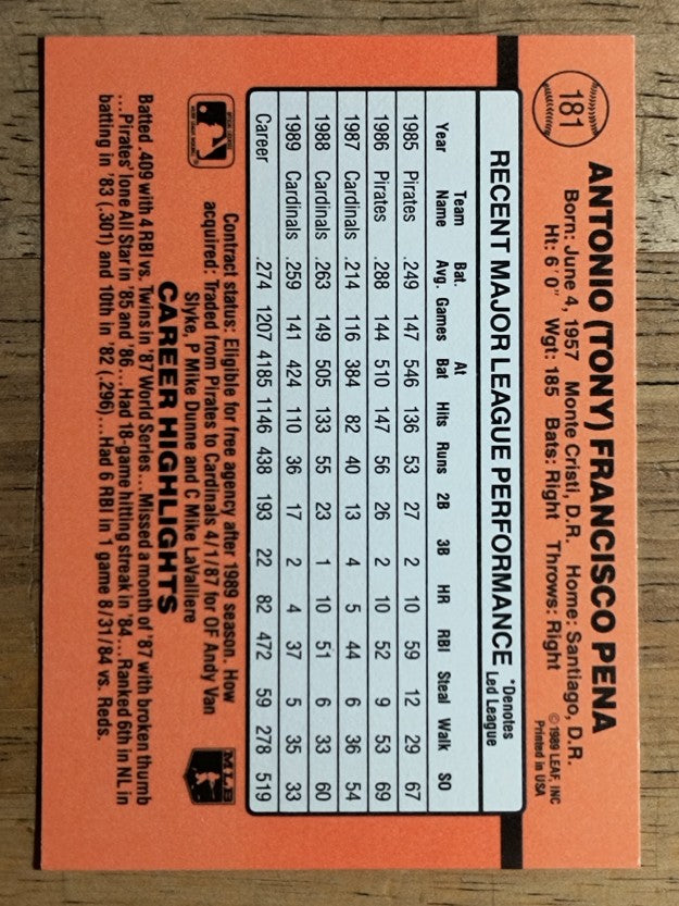 1990 Donruss #181 Tony Pena
