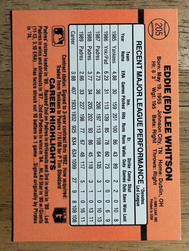 1990 Donruss #205 Ed Whitson
