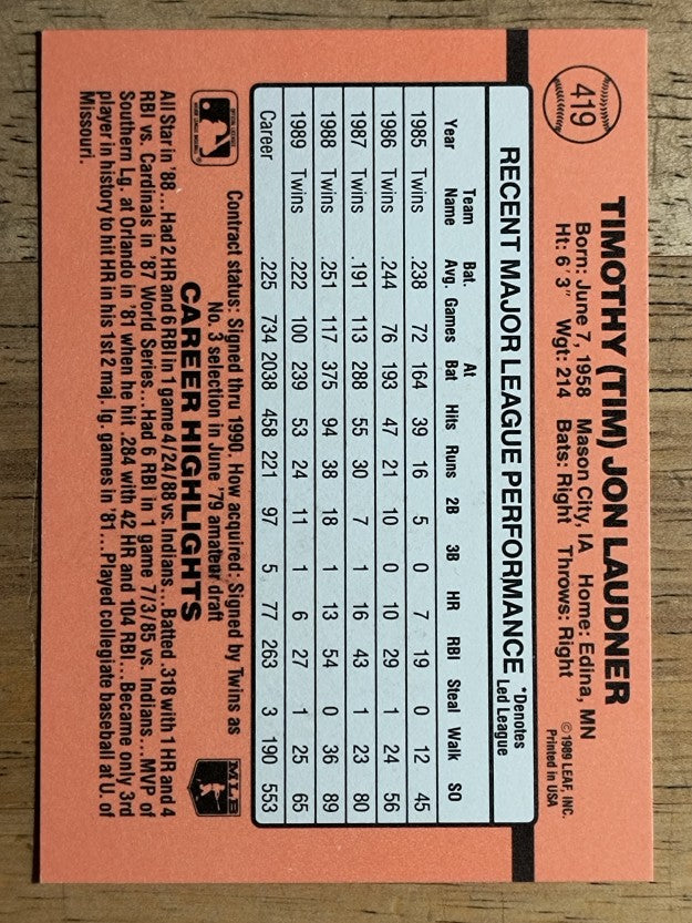 1990 Donruss #419 Tim Laudner