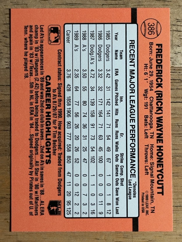 1990 Donruss #386 Rick Honeycutt