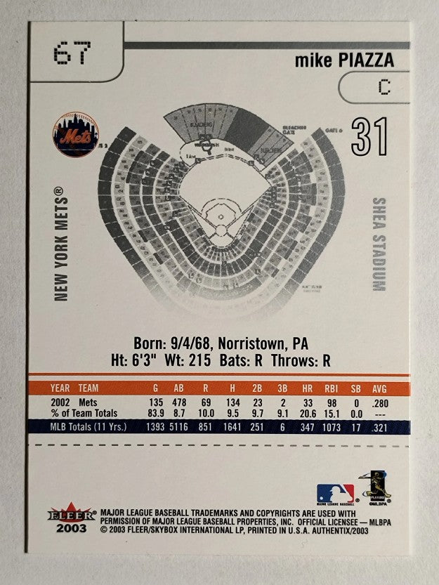 2003 Fleer Authentix #67 Mike Piazza