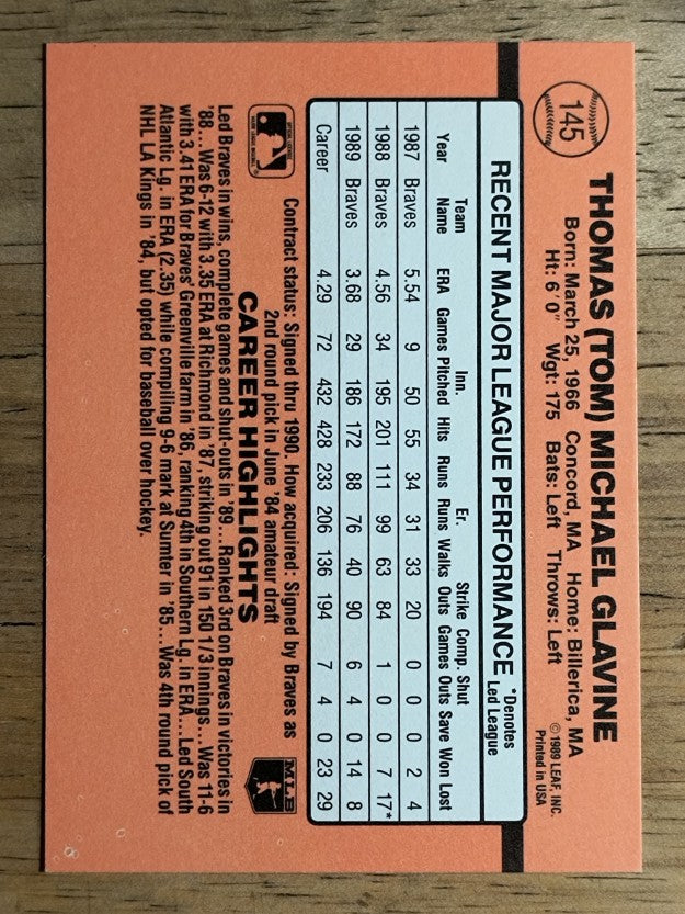 1990 Donruss #145 Tom Glavine