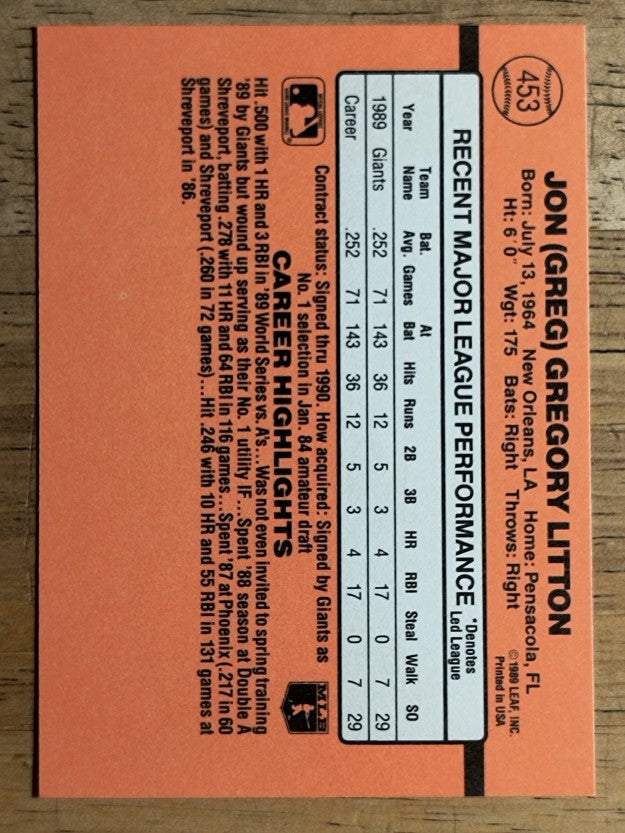 1990 Donruss #453 Greg Litton