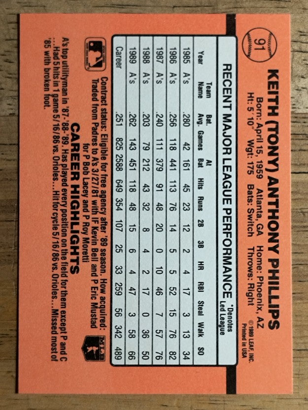 1990 Donruss #91 Tony Phillips