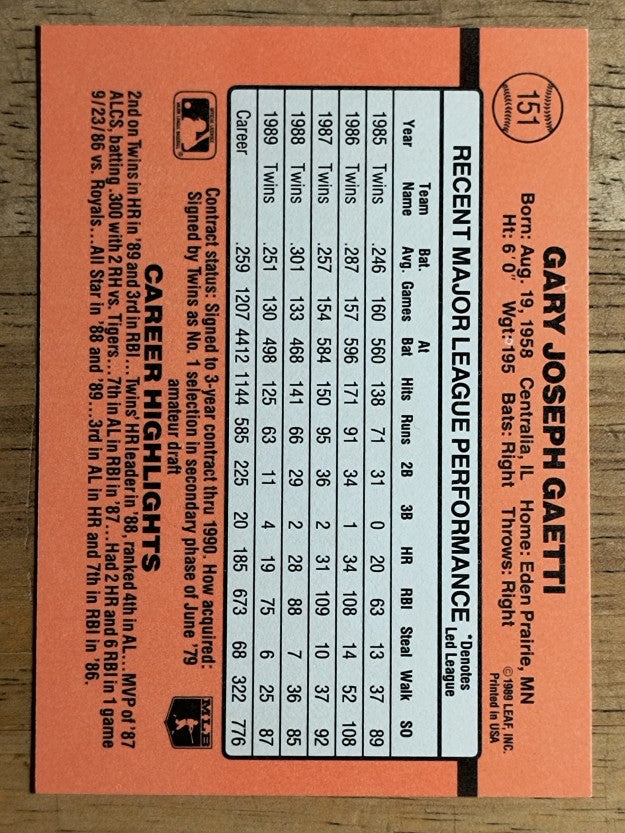 1990 Donruss #151 Gary Gaetti