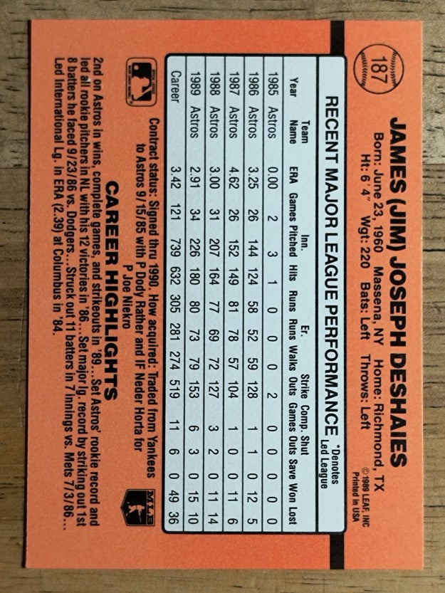 1990 Donruss #187 Jim Deshaies