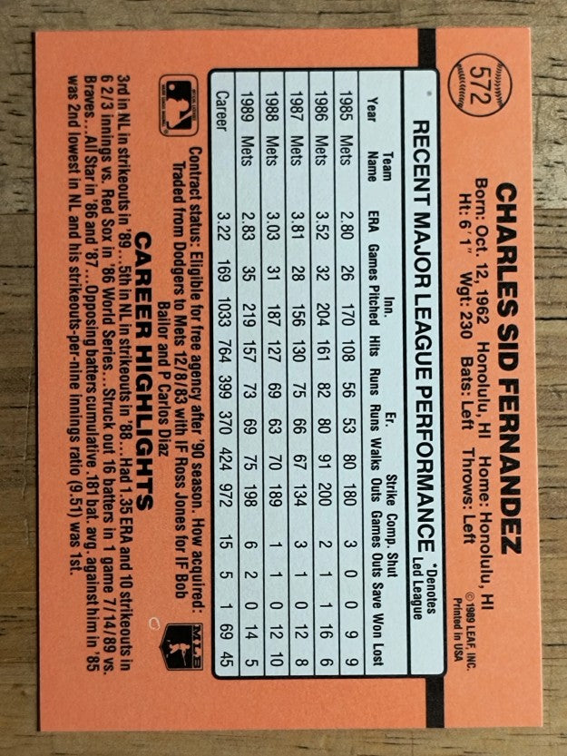 1990 Donruss #572 Sid Fernandez