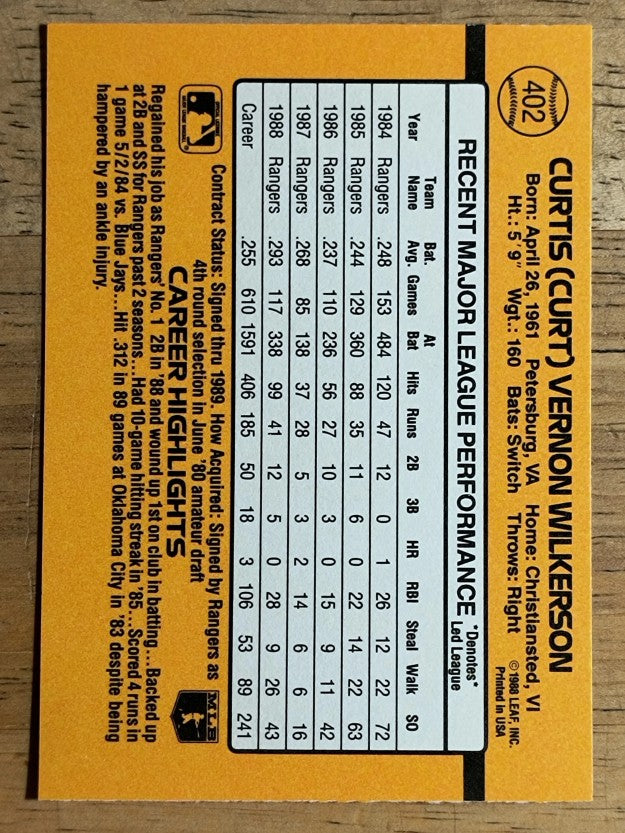 1989 Donruss #402 Curtis Wilkerson
