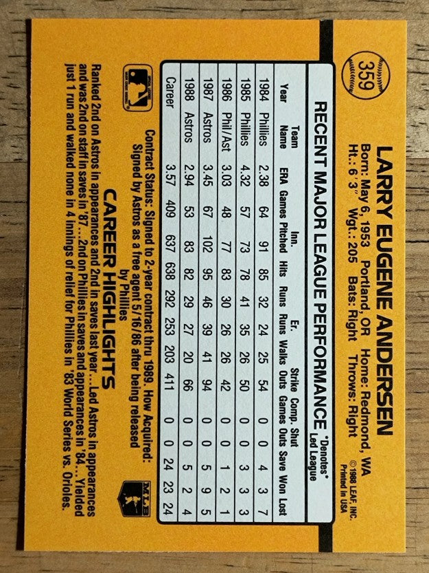 1989 Donruss #359 Larry Andersen