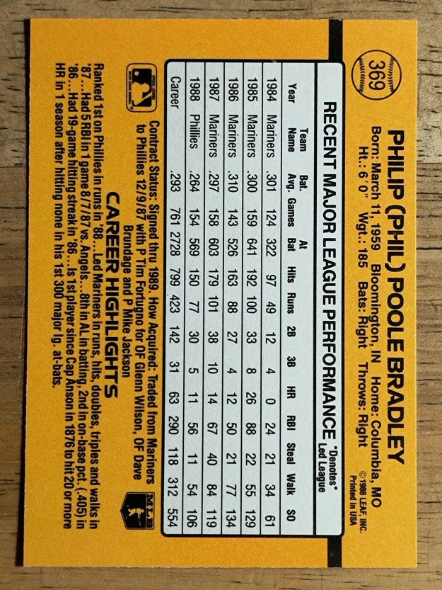 1989 Donruss #369 Phil Bradley