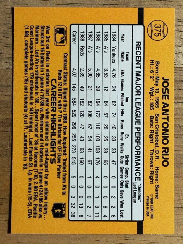 1989 Donruss #375 Jose Rijo