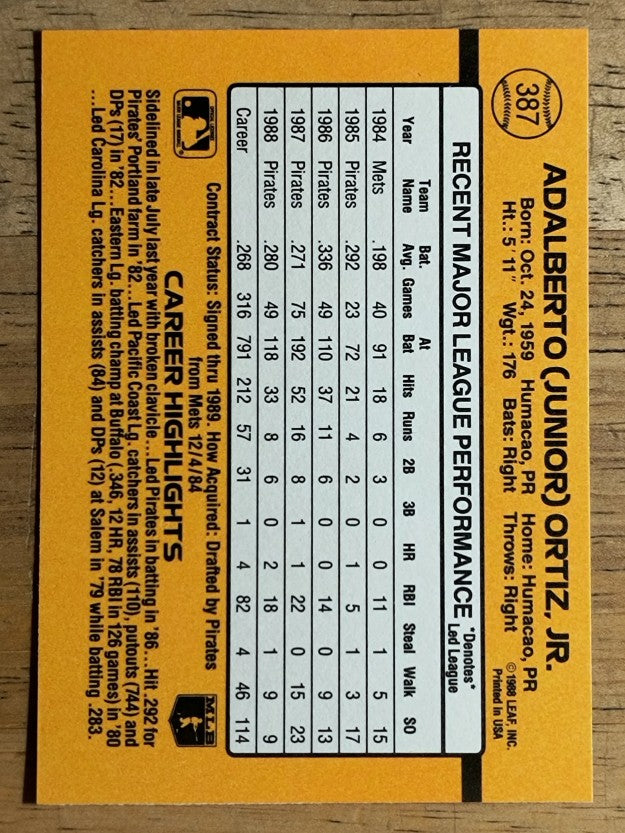 1989 Donruss #387 Junior Ortiz