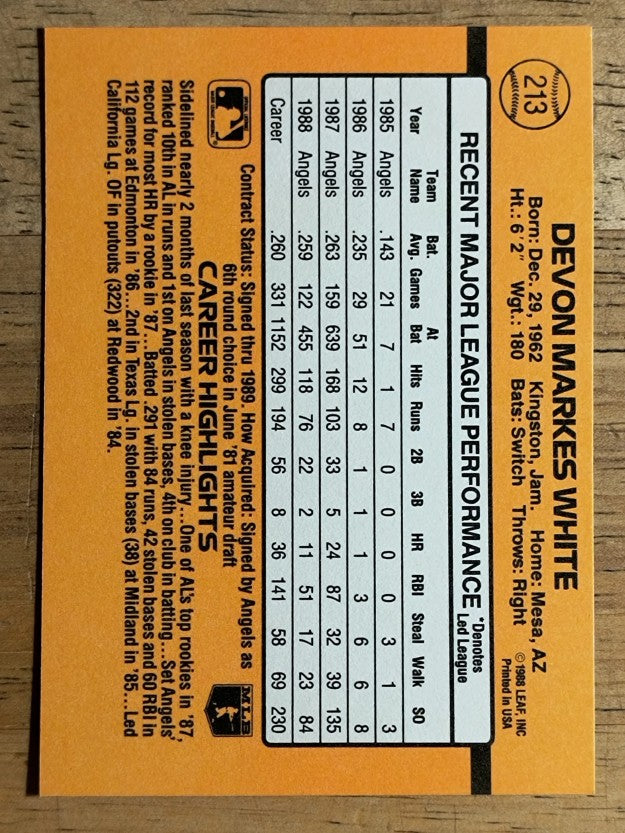1989 Donruss #213 Devon White