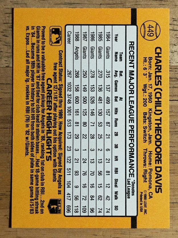 1989 Donruss #449 Chili Davis