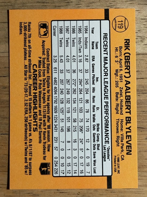 1989 Donruss #119 Bert Blyleven