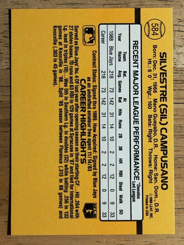 1989 Donruss #584 Sil Campusano