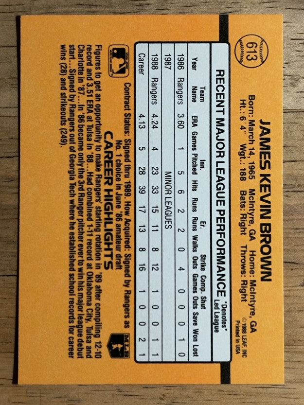 1989 Donruss #613 Kevin Brown DP