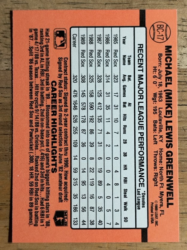 1990 Donruss Bonus MVP's #BC17 Mike Greenwell