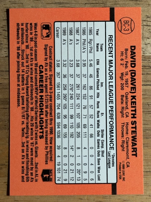 1990 Donruss Bonus MVP's #BC3 Dave Stewart