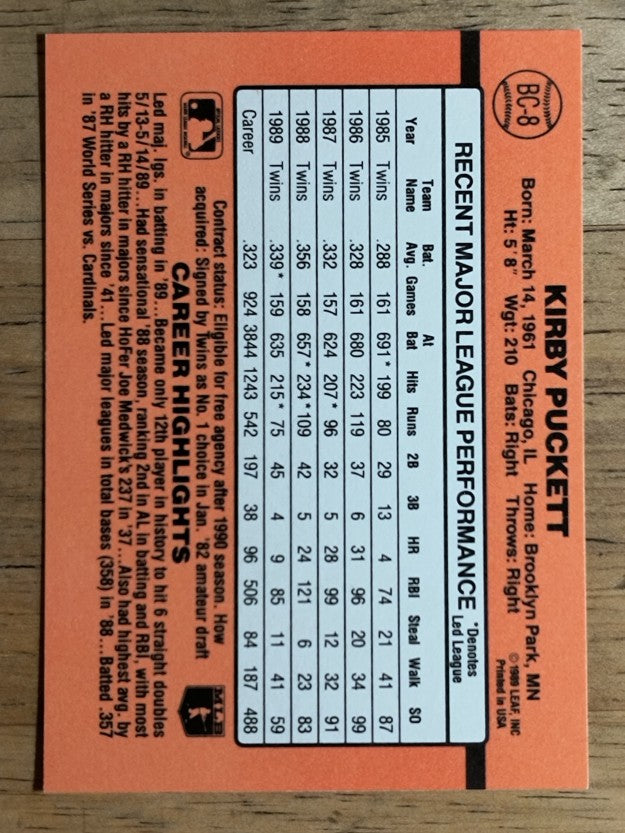 1990 Donruss Bonus MVP's #BC8 Kirby Puckett