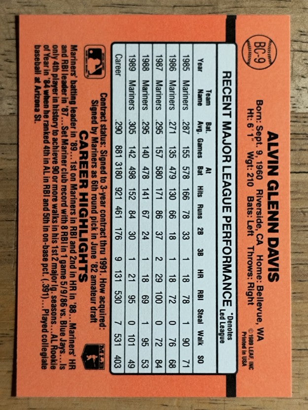 1990 Donruss Bonus MVP's #BC9 Alvin Davis