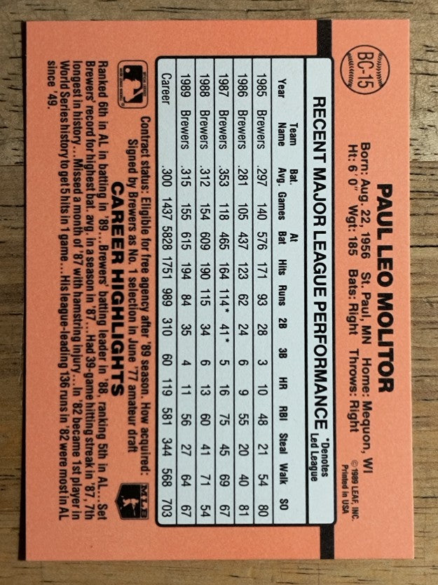 1990 Donruss Bonus MVP's #BC15 Paul Molitor