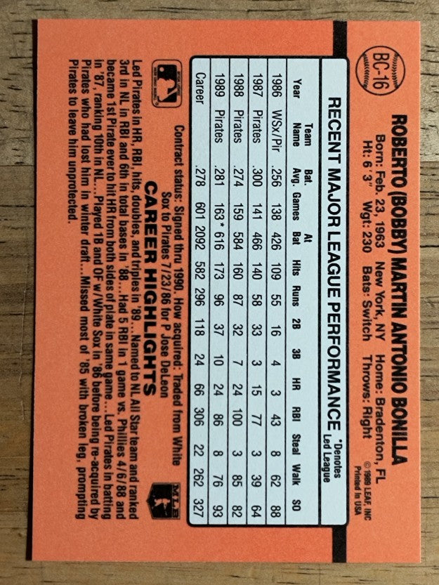 1990 Donruss Bonus MVP's #BC16 Bobby Bonilla