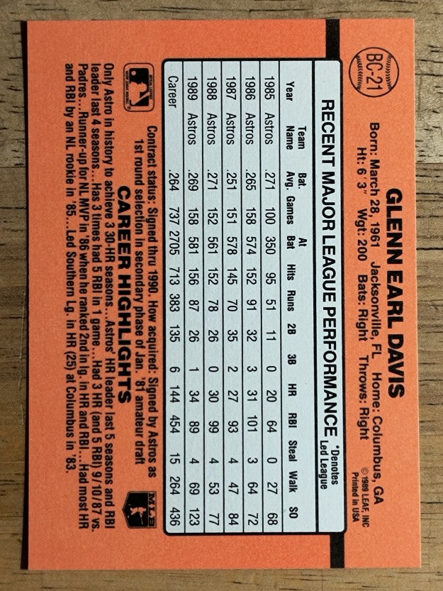 1990 Donruss Bonus MVP's #BC21 Glenn Davis
