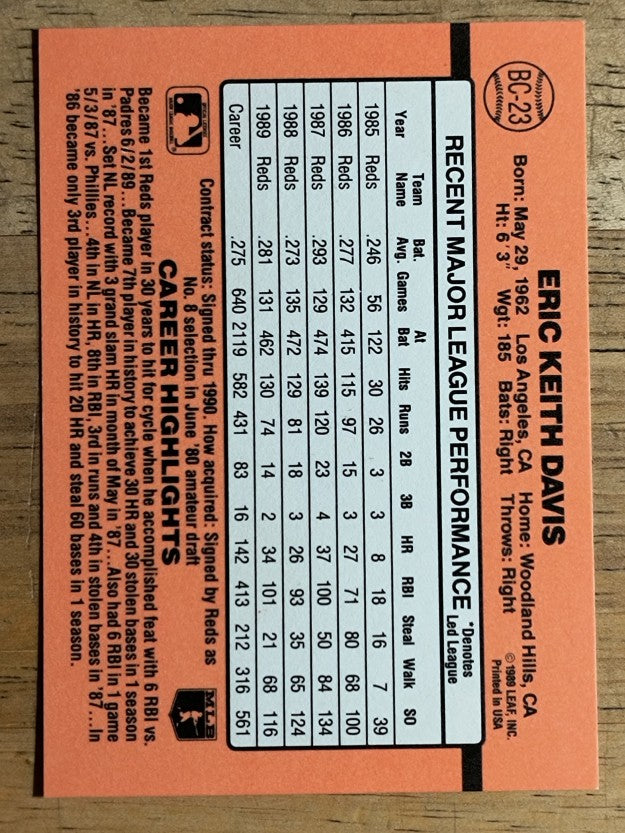 1990 Donruss Bonus MVP's #BC23 Eric Davis