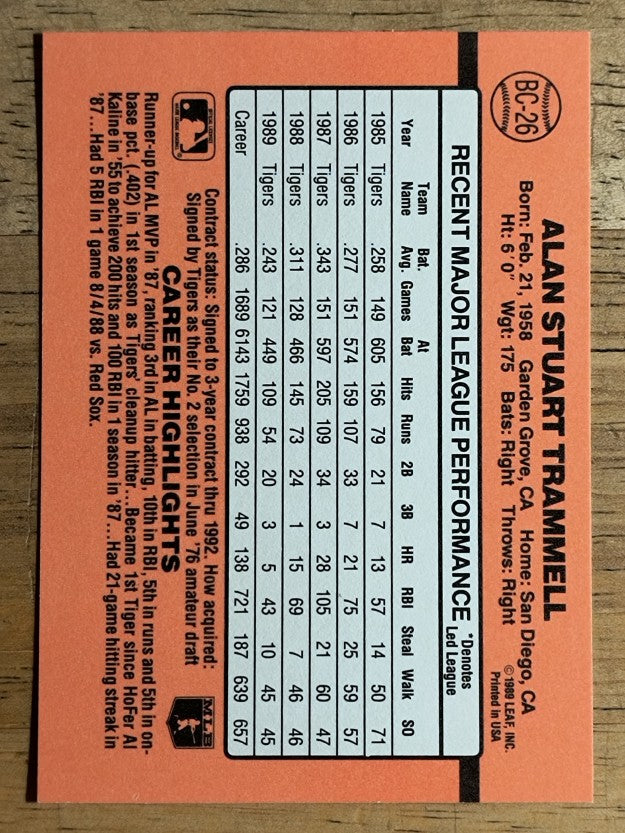 1990 Donruss Bonus MVP's #BC26 Alan Trammell
