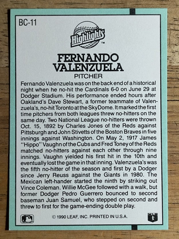 1991 Donruss Bonus Cards #BC11 Fernando Valenzuela