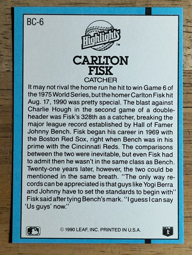 1991 Donruss Bonus Cards #BC6 Carlton Fisk