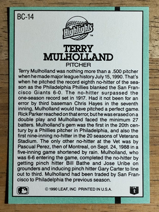 1991 Donruss Bonus Cards #BC14 Terry Mulholland