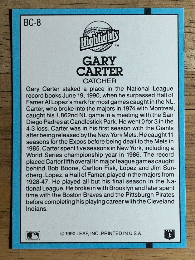 1991 Donruss Bonus Cards #BC8 Gary Carter