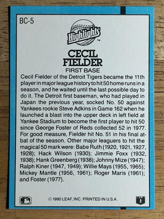 1991 Donruss Bonus Cards #BC5 Cecil Fielder