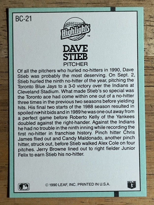 1991 Donruss Bonus Cards #BC21 Dave Stieb