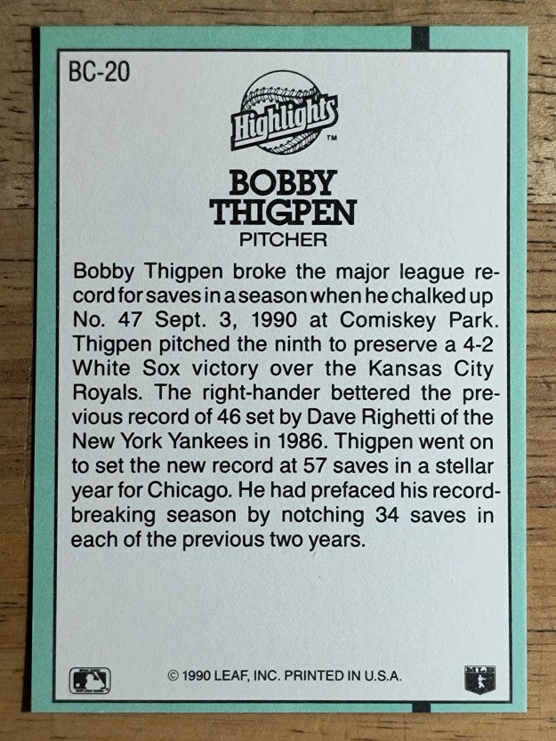 1991 Donruss Bonus Cards #BC20 Bobby Thigpen