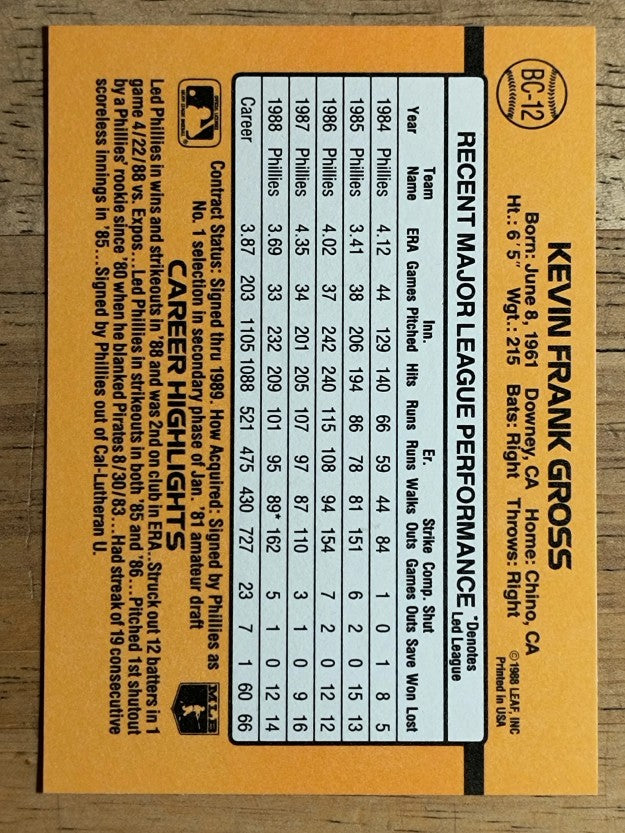 1989 Donruss Bonus MVP's #BC12 Kevin Gross
