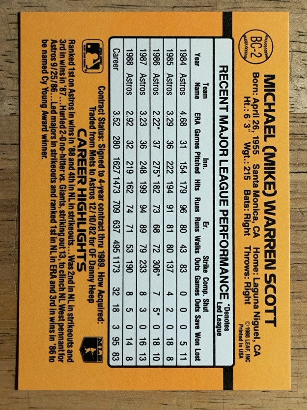 1989 Donruss Bonus MVP's #BC2 Mike Scott