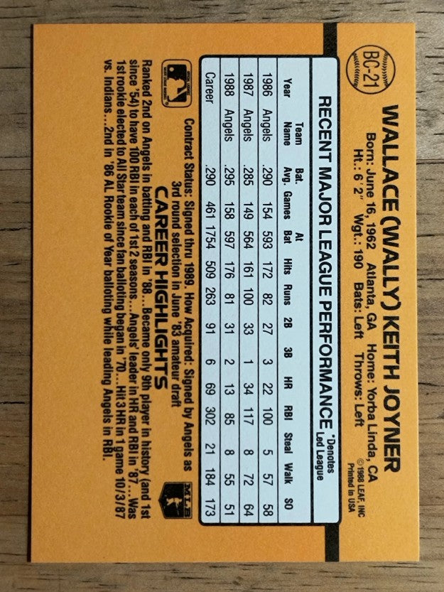 1989 Donruss Bonus MVP's #BC21 Wally Joyner DP