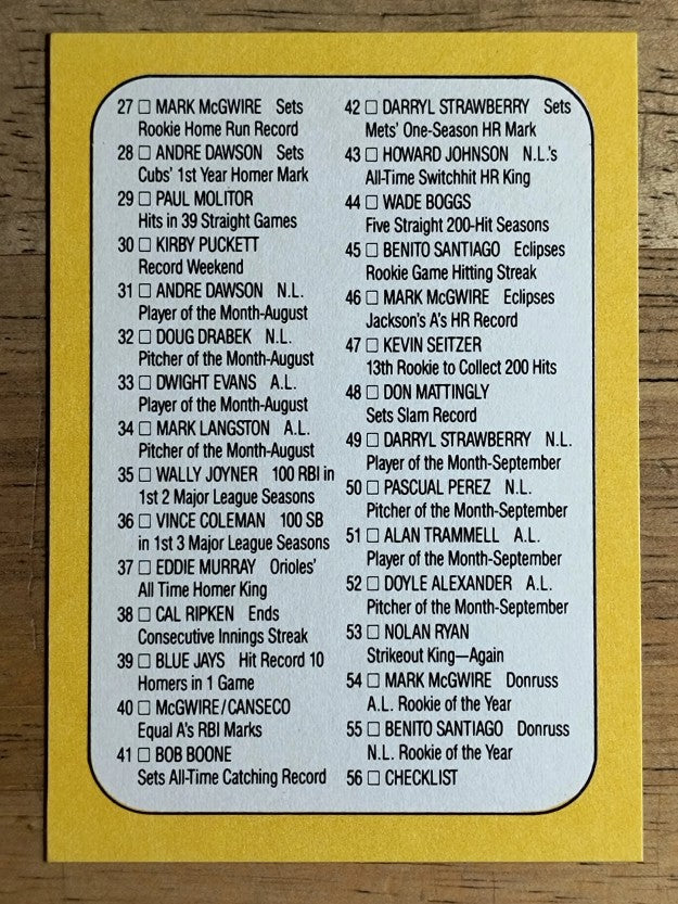 1987 Donruss Highlights #56 Checklist 1-56